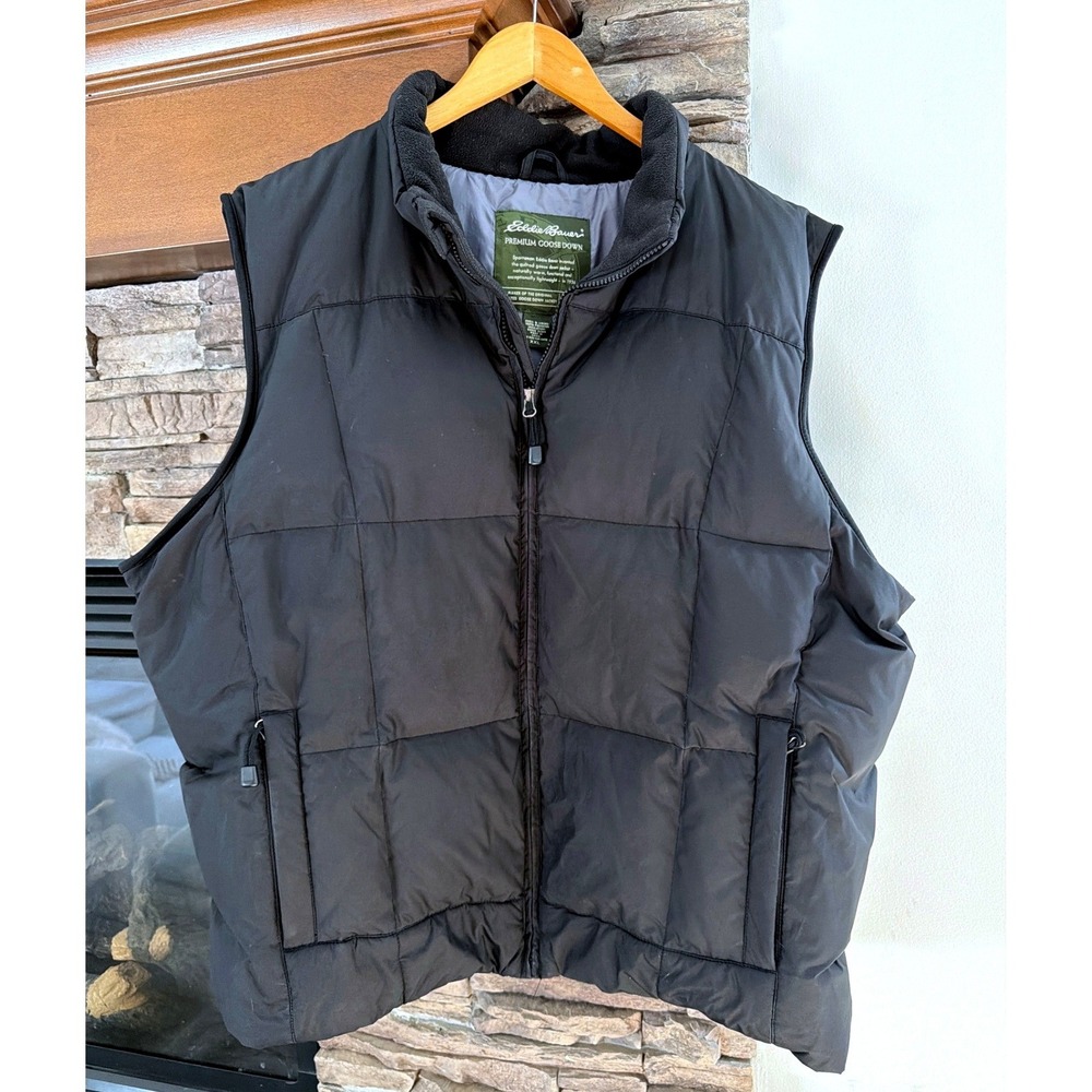Eddie Bauer Puffer Vest Mens XXL Goose Down Black Thick Quilted Winter Gorpcore